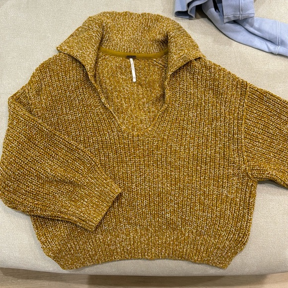 Free People New Marled Collared Knit Sweater, XS – Mustard Gold - Picture 1 of 3